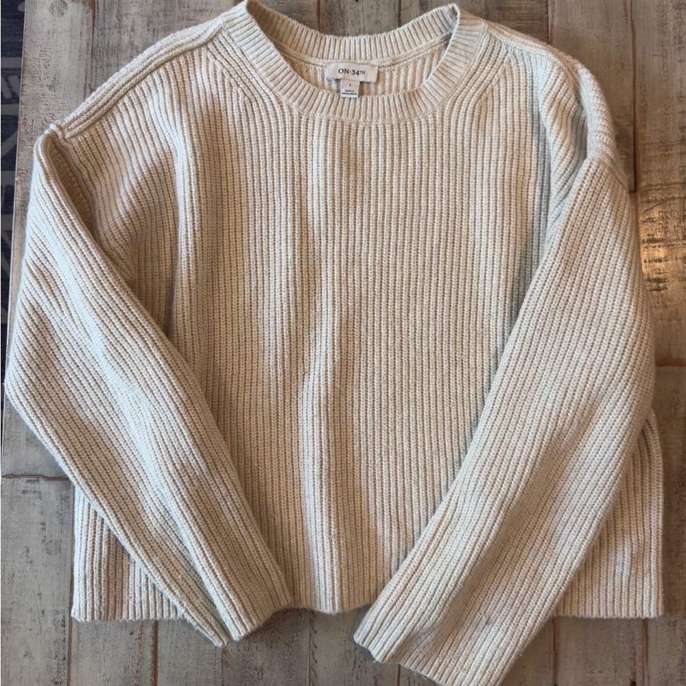 ON·3·F Ribbed Crewneck Sweater in Cream